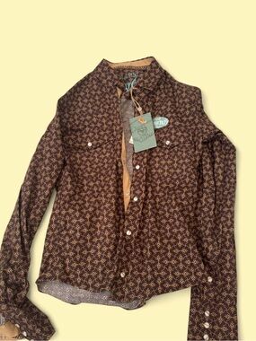 Brown Printed Men's Button-Down Shirt